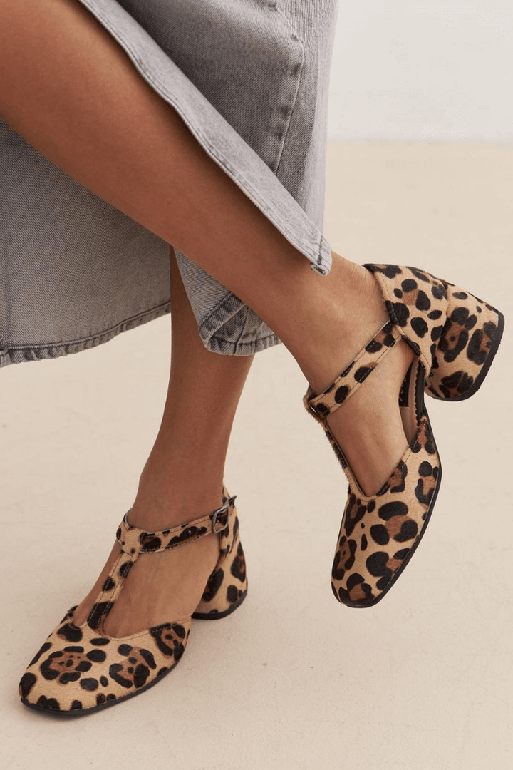 Lexa | Stylish Leopard Design T-Strap Block Heel Sandals