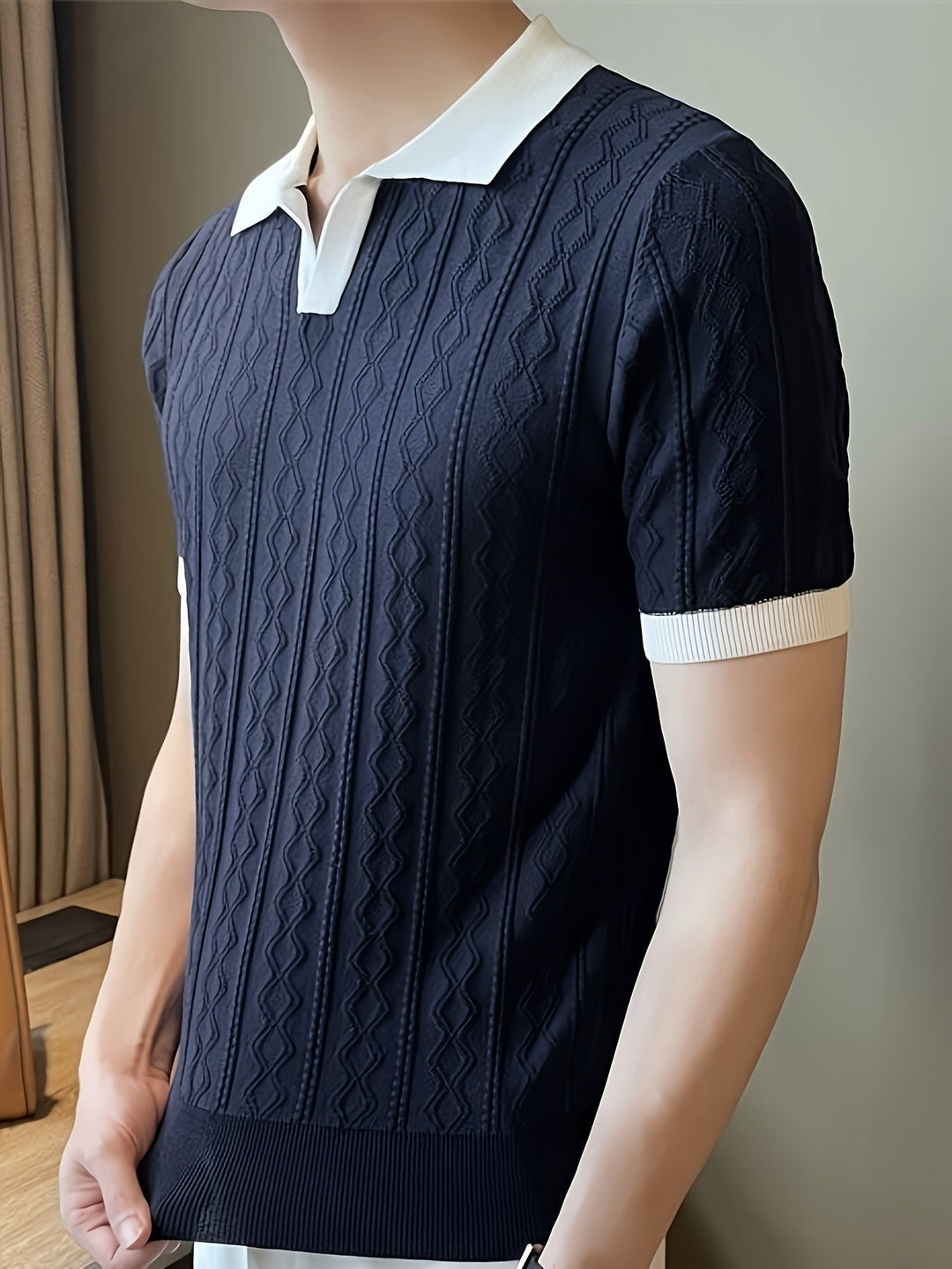 Nathan | Textured Contrast-Collar Slim Fit Polo Shirt