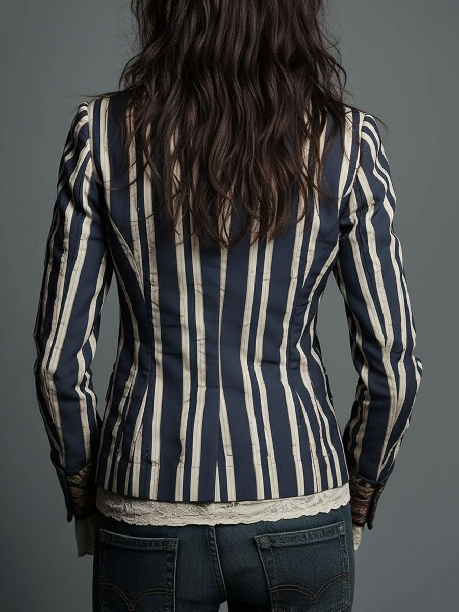 Naomi | Bohemian Floral Design Striped Blazer