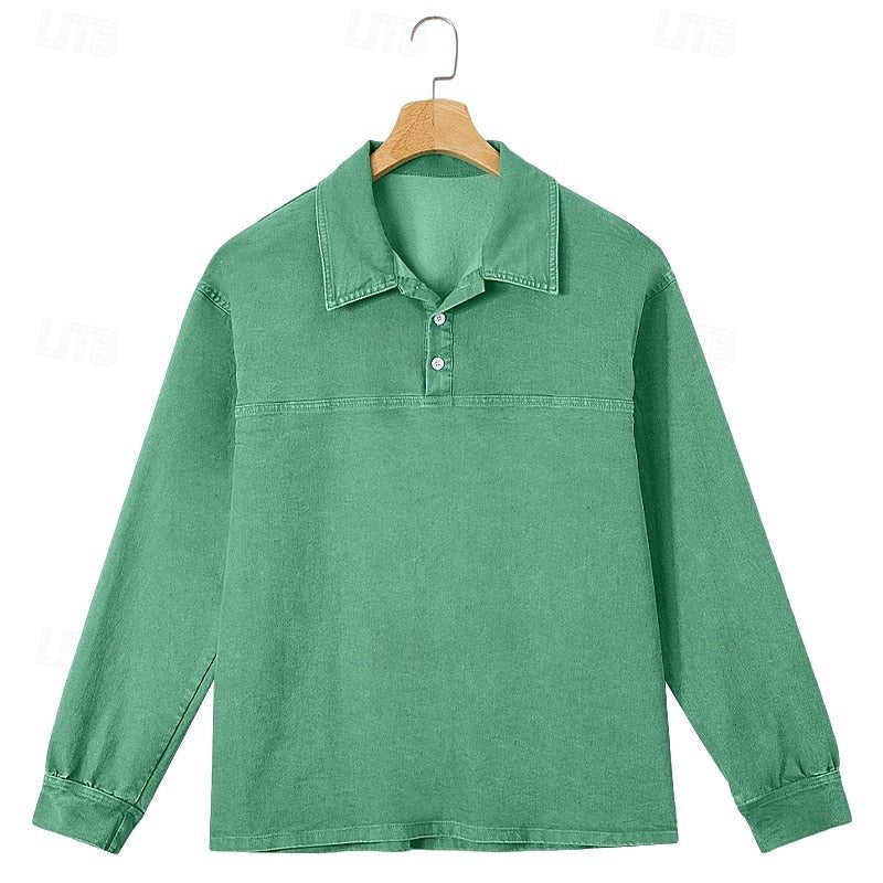 Galen | Washed Long Sleeve Polo Shirt