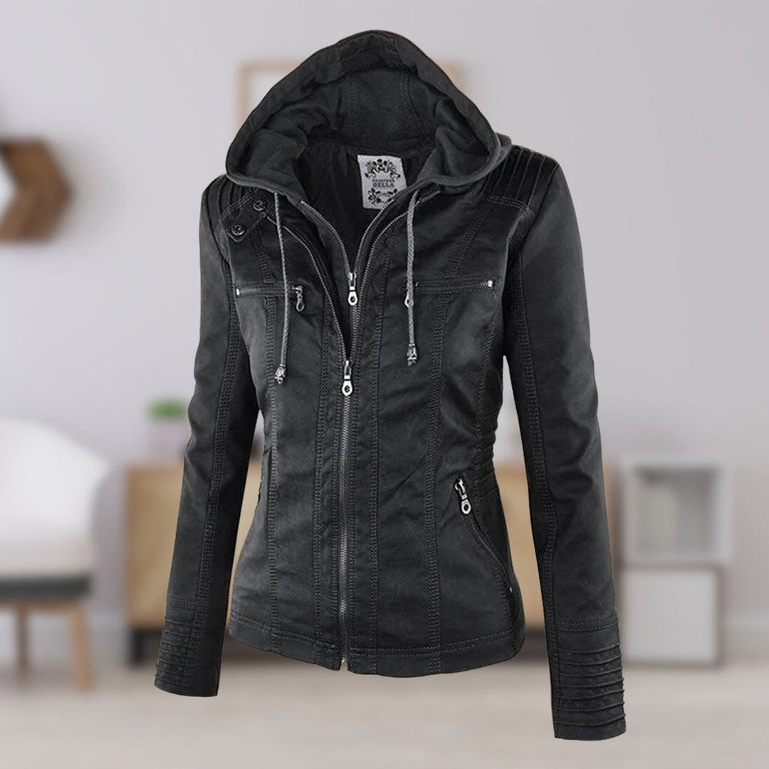 Ruby | Tailored Style Faux Leather Hooded Jacket