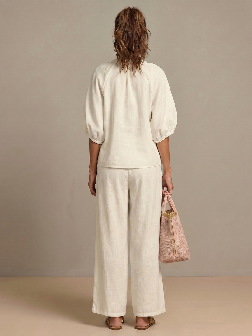 Helena | Zip-Front Blouson Top & Wide-Leg Trousers Two-Piece Set