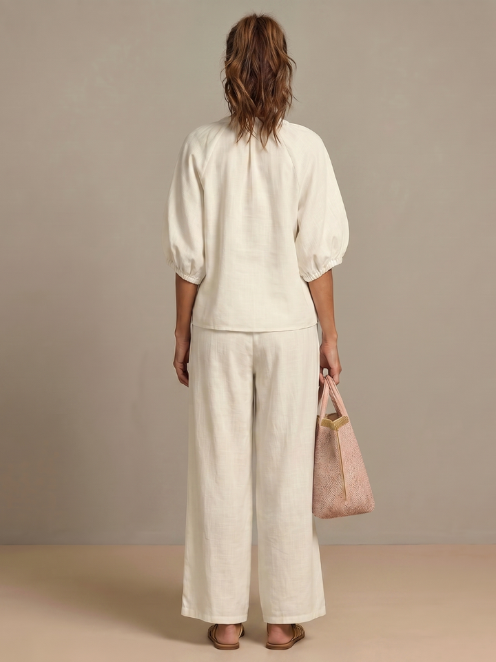 Helena | Zip-Front Blouson Top & Wide-Leg Trousers Two-Piece Set