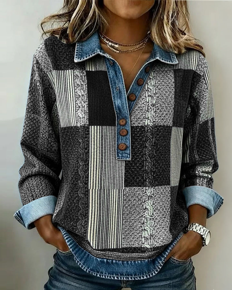 Sweatshirt with Long Sleeves and Color Block Print
