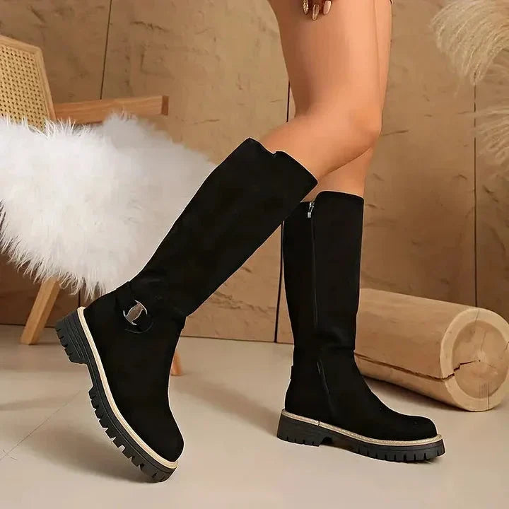Lucienne | Chic Lug Sole Buckle Accent Knee High Boots