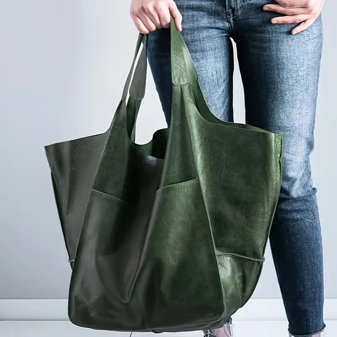 Elena | Oversized Vegan Leather Tote Bag with Magnetic Closure
