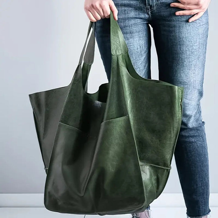Elena | Oversized Vegan Leather Tote Bag with Magnetic Closure
