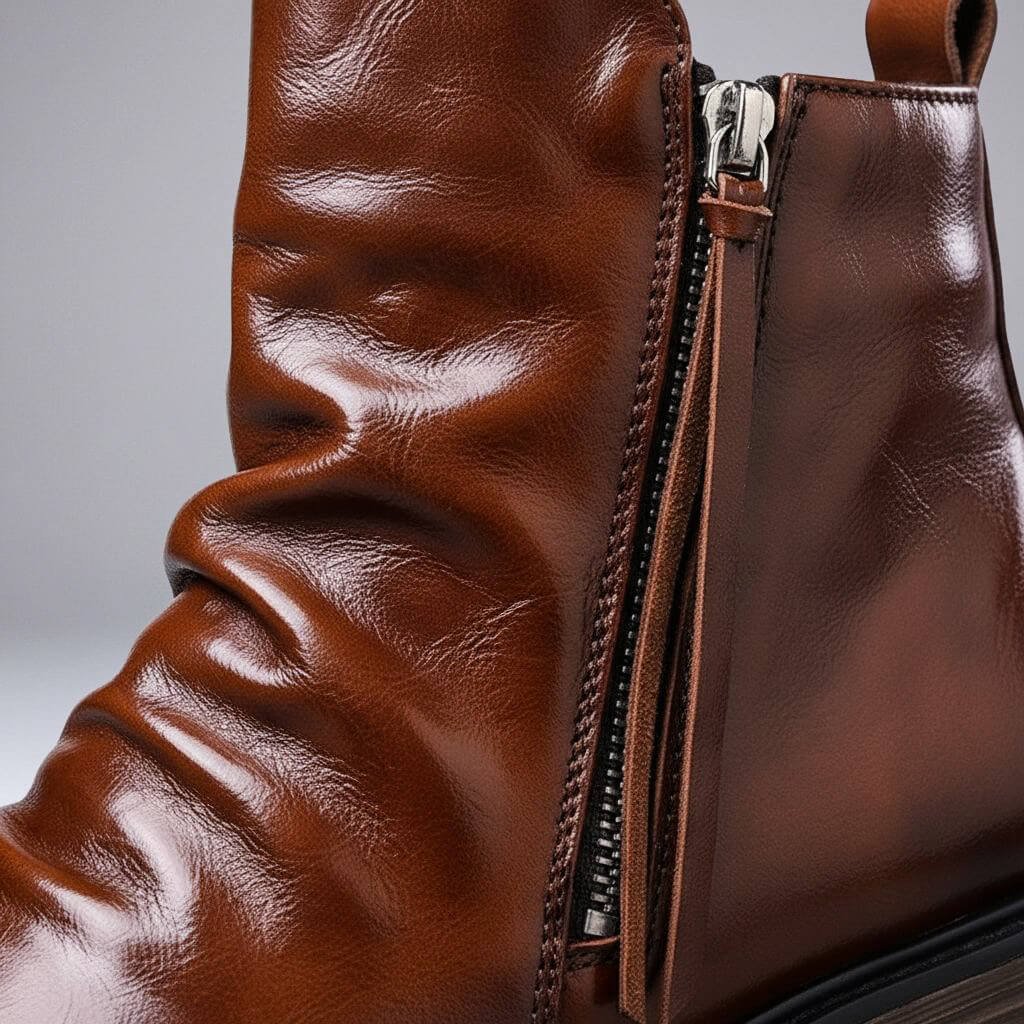 Damian | Vintage Style Leather Boots with Zipper