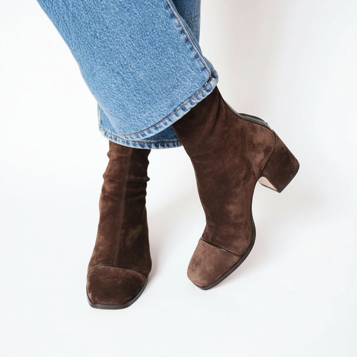 Genevieve | Women's Suede Square Toe Block Heel Ankle Boots