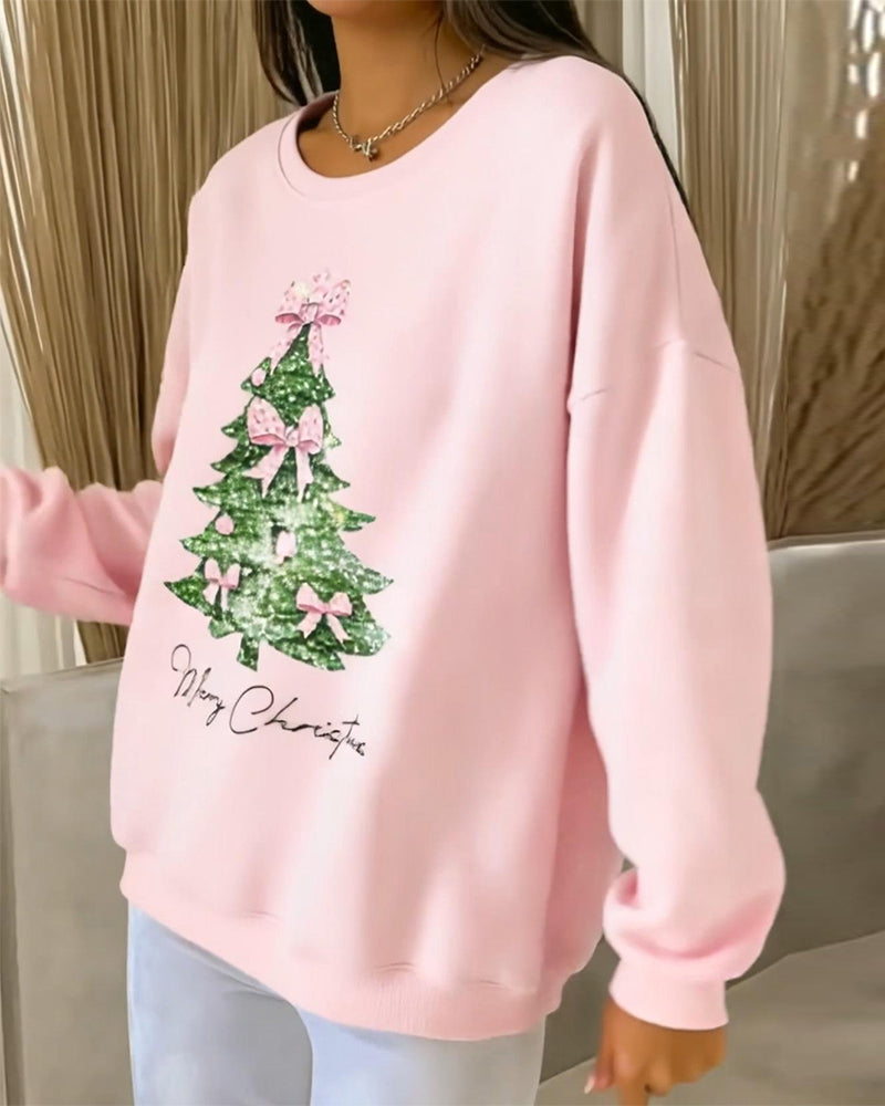 Crewneck Sweatshirt with Christmas Print and Long Sleeves