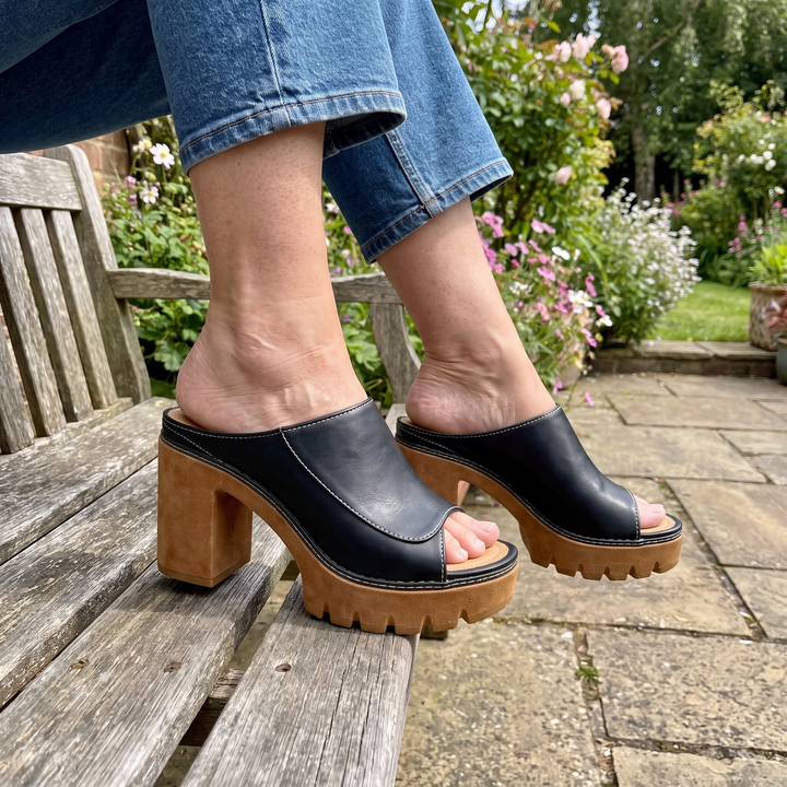 Alena | Elegant Slip-On Style Leather Block-Heel Sandals