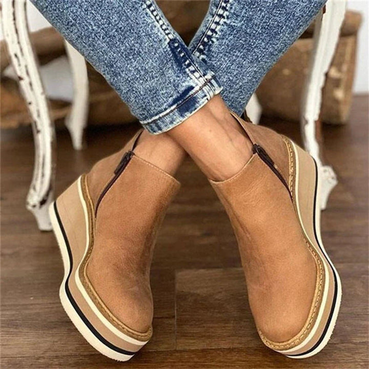 Elodie | Retro Wedge Platform Round-Toe Ankle Boots