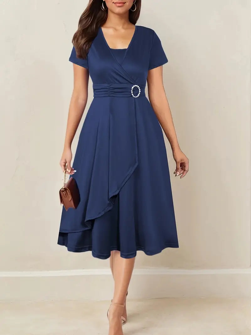 Hilda - Elegant Rhinestone V-Neck Evening Dress
