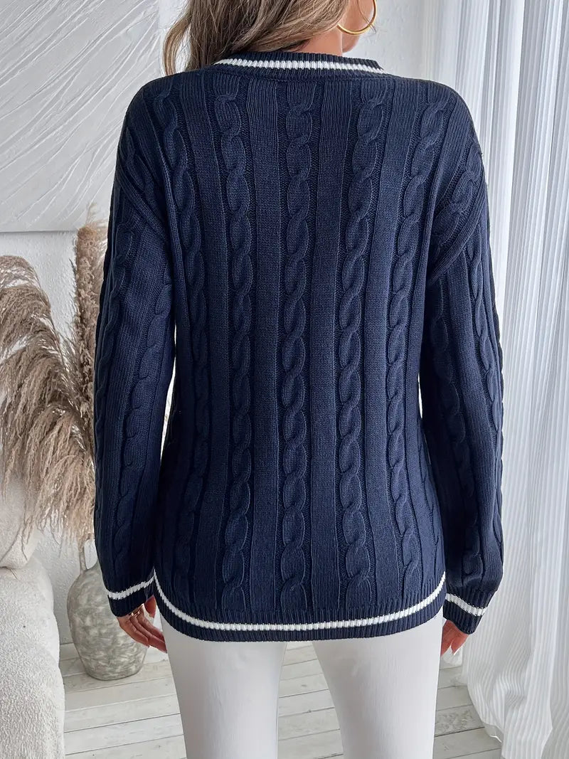 Alison | Women's V-Neck Cable Knit Sweater