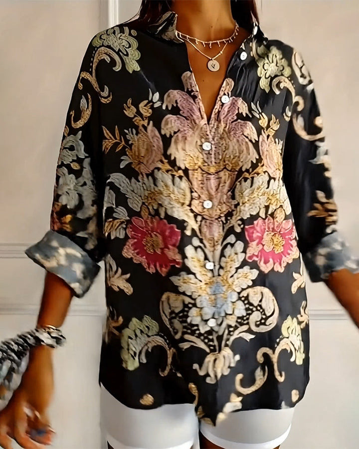 Printed Collar Shirt Button-Up
