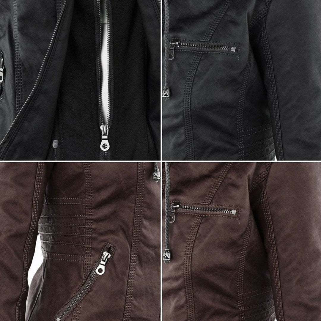 Ruby | Tailored Style Faux Leather Hooded Jacket