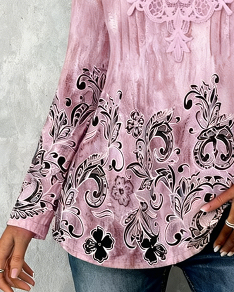 Patchwork and Strategically Placed Printed Blouse