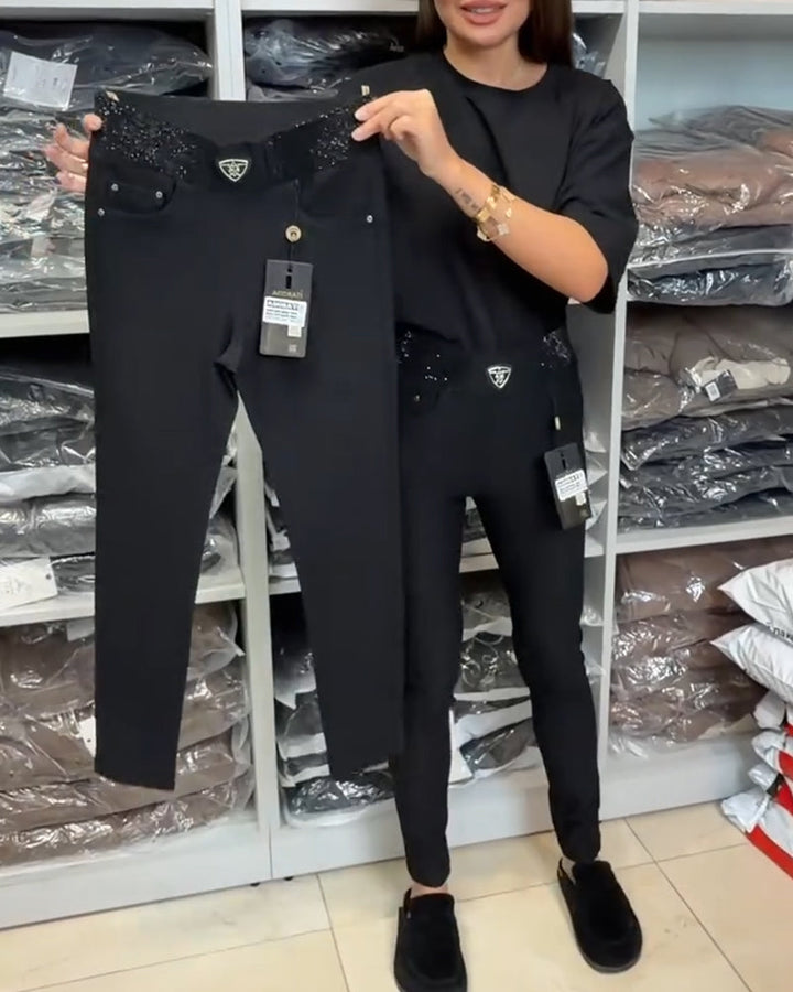 Elegant Solid Stretch Pants