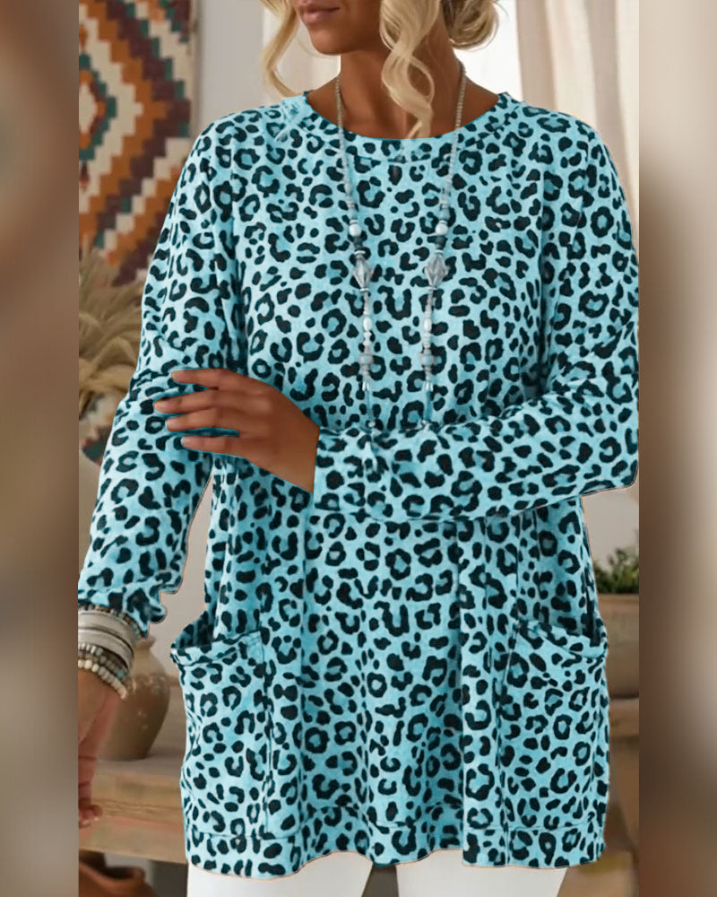 Leopard Print Top with Round Neck