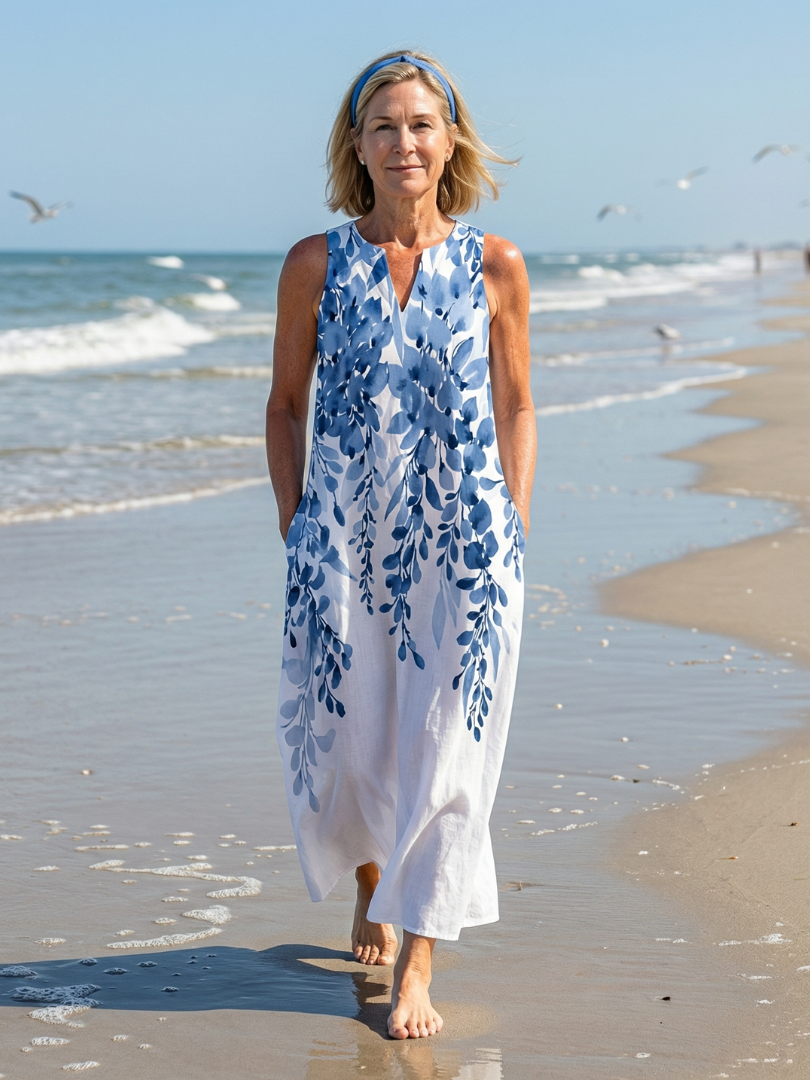 Eliana | Sleeveless Botanical Print Maxi Dress