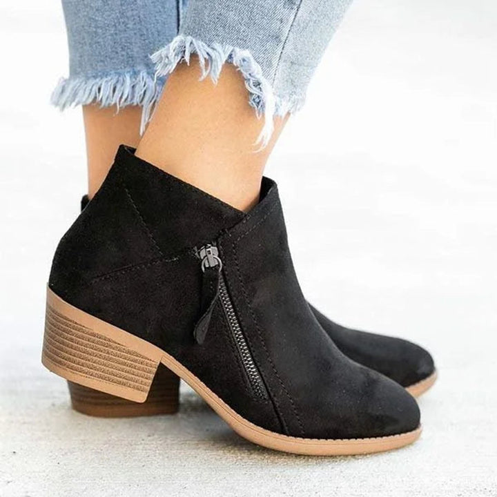 Natalia | Low-Heel Side-Zip Suede Ankle Boots