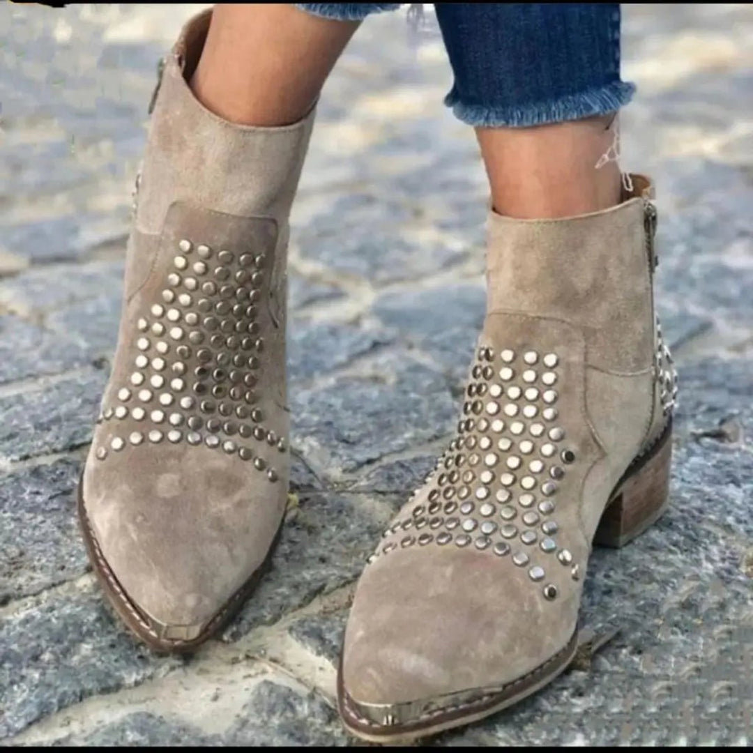 Analia | Studded Suede Pointed Toe Ankle Boots