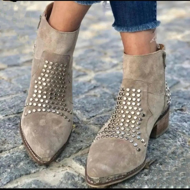 Analia | Studded Suede Pointed Toe Ankle Boots