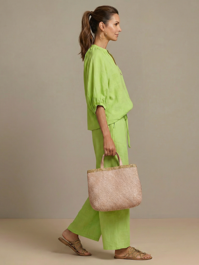 Helena | Zip-Front Blouson Top & Wide-Leg Trousers Two-Piece Set