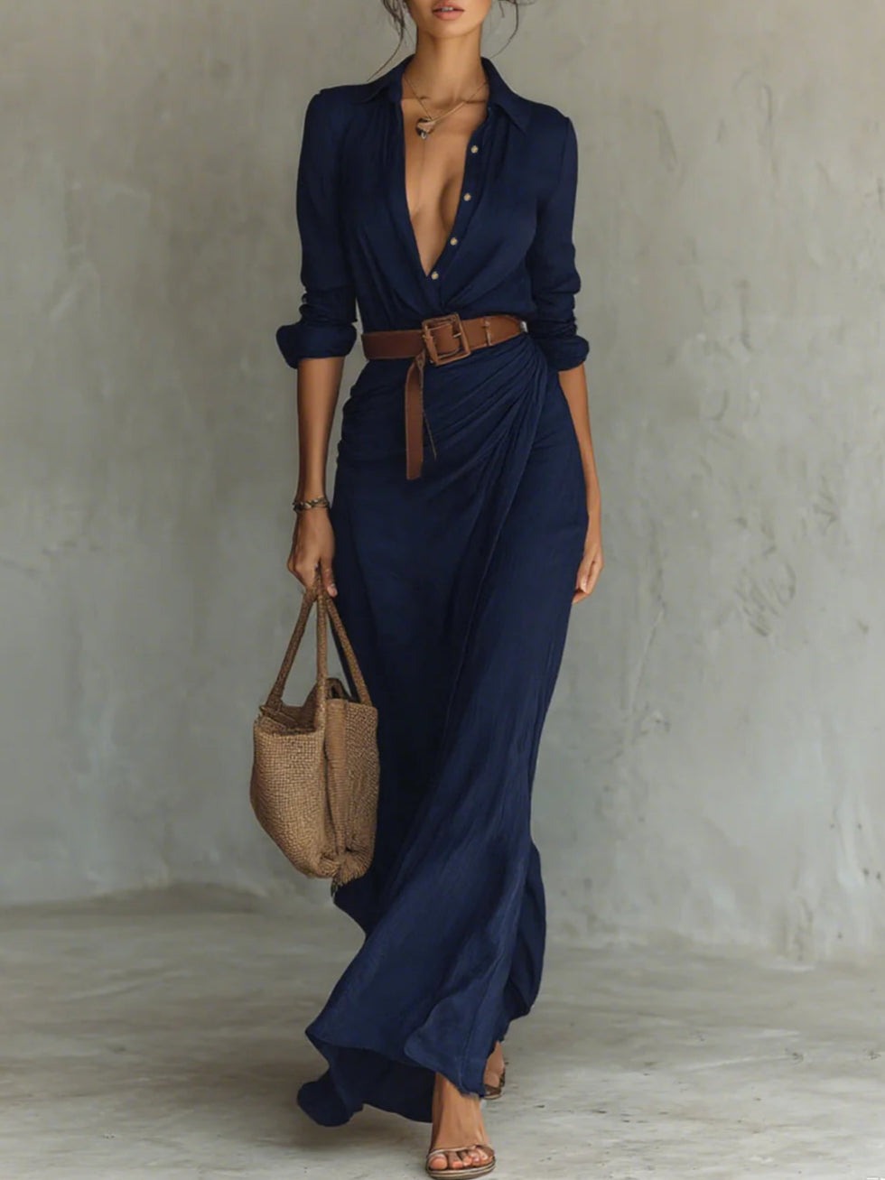 LUCHIA – WOMEN’S LONG BELTED DRESS