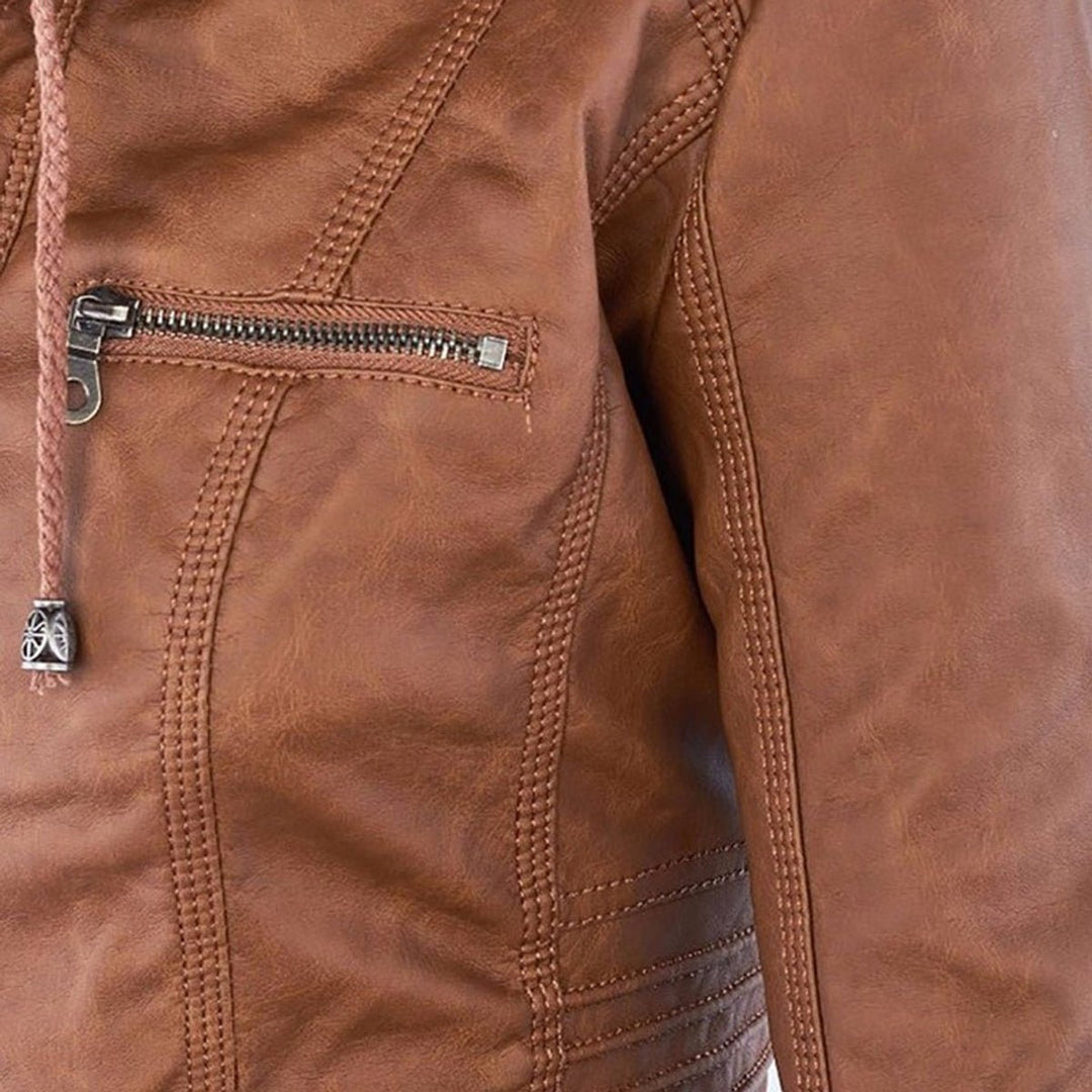 Ruby | Tailored Style Faux Leather Hooded Jacket