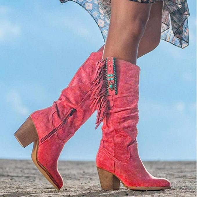 Stella | Fringe Western Cowboy Boots with Turquoise Accents