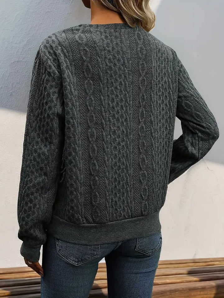 Casual Long Sleeve Pullover with Slant Shoulder