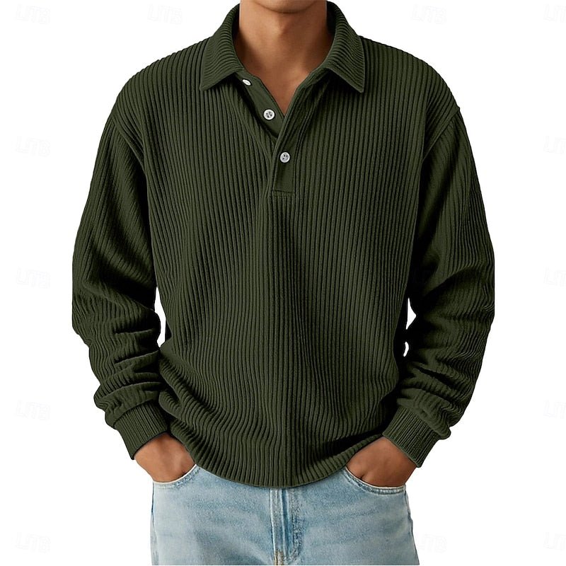 Lucas | Elegant And Refined Ribbed Long-Sleeve Polo Shirt