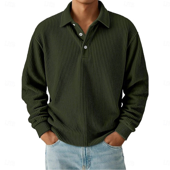 Lucas | Elegant And Refined Ribbed Long-Sleeve Polo Shirt