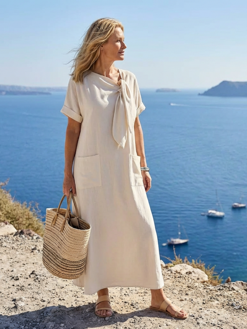 Victoria | Round Neck Short Sleeve Pocket Maxi Dress
