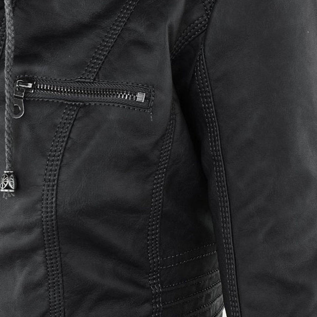 Ruby | Tailored Style Faux Leather Hooded Jacket