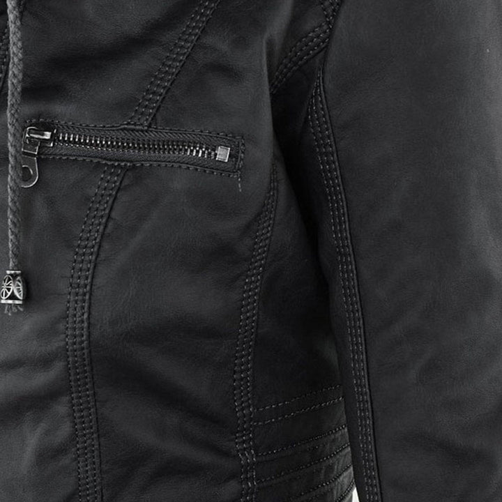 Ruby | Tailored Style Faux Leather Hooded Jacket