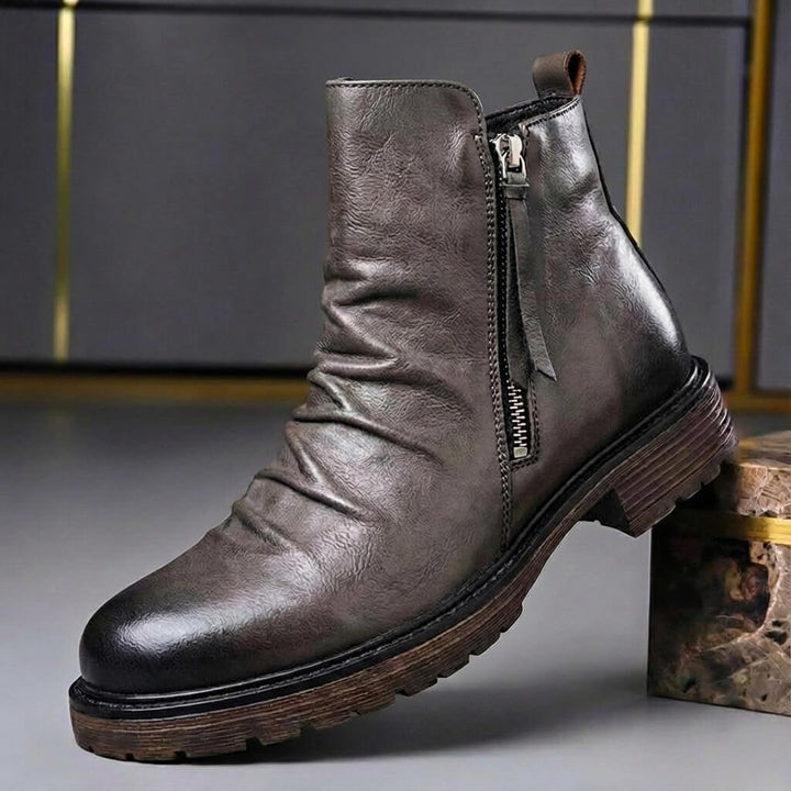 Damian | Vintage Style Leather Boots with Zipper