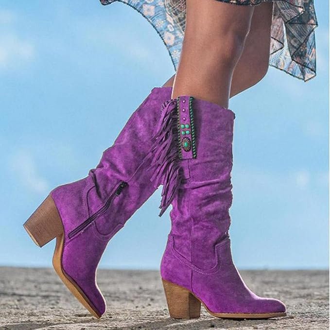 Stella | Fringe Western Cowboy Boots with Turquoise Accents