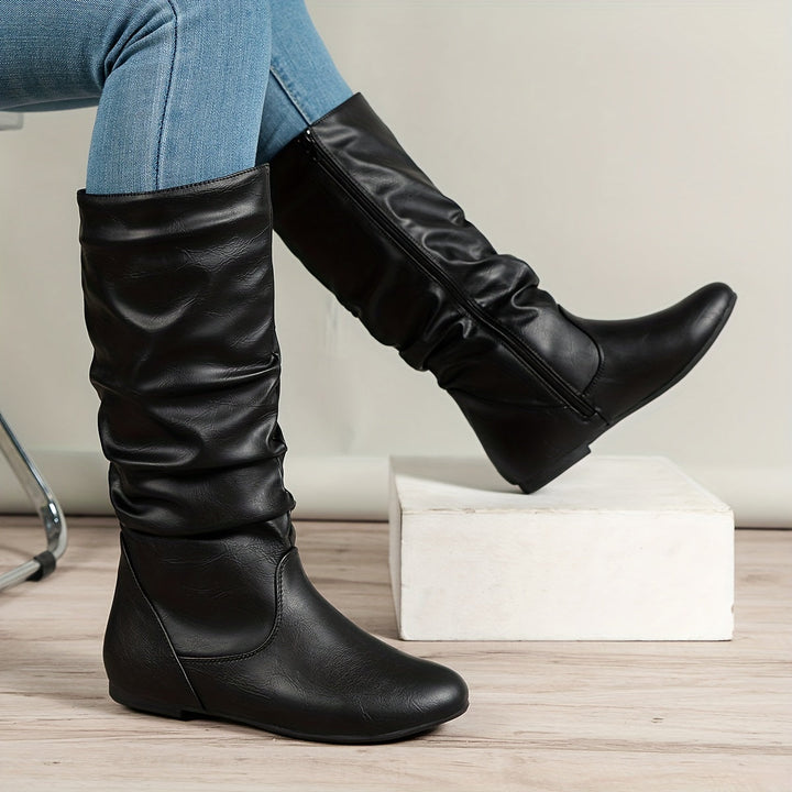 Isabelle | Stylish And Warm Gathered Flat Knee High Boots