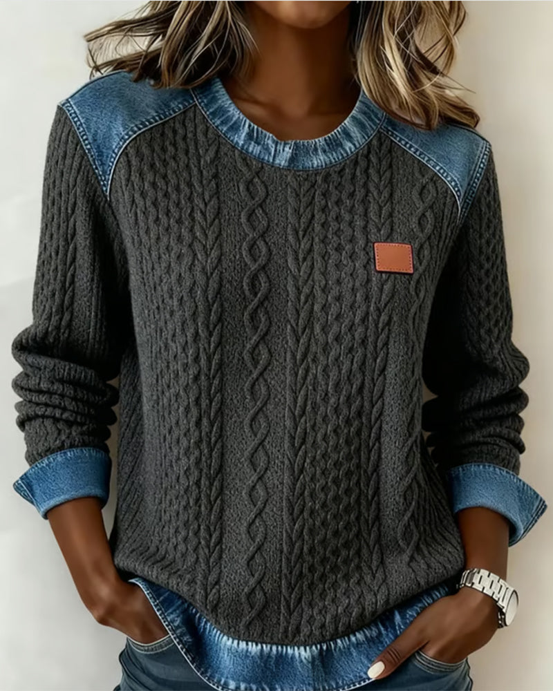 Color Blocked Sweatshirt with Round Neckline