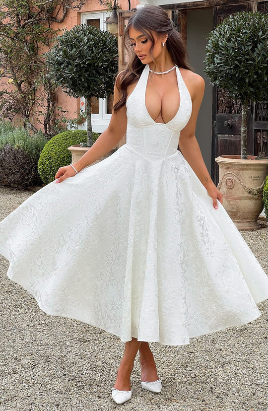 AVALYN – ELEGANT HALTER MIDI DRESS