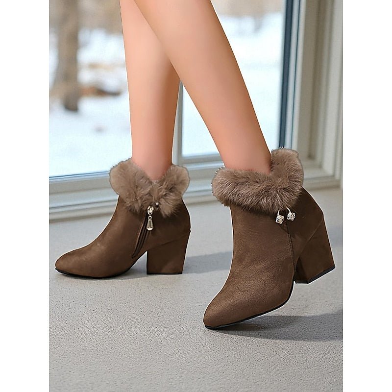 Natalie | Fur-Trimmed Block Heel Ankle Boots