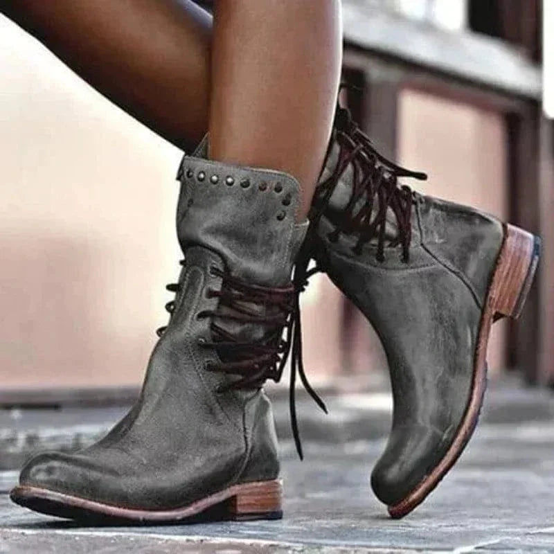 Marina | Western Studded Lace-Up Ankle Boots