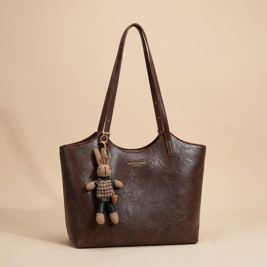 Naomi | Vegan Leather Tote Bag with Plush Bunny Charm