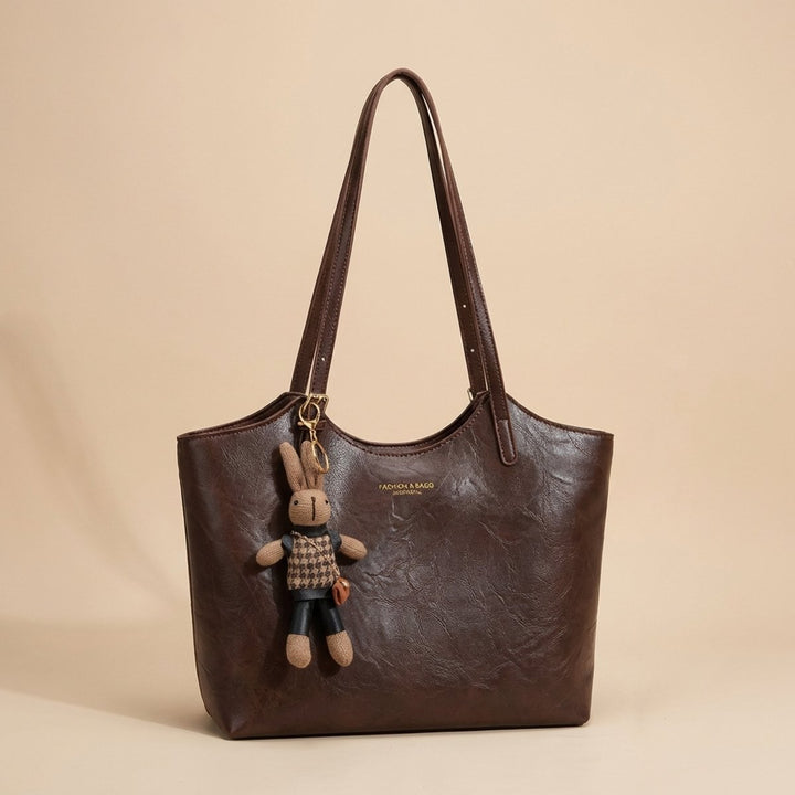Naomi | Vegan Leather Tote Bag with Plush Bunny Charm