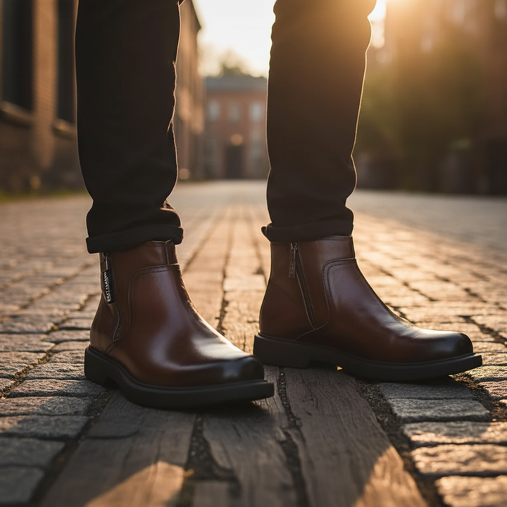 Daniel | Sturdy Leather Ankle Boots with Side-Zip