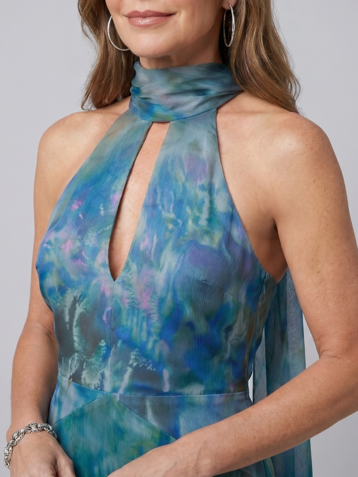Natalie | Keyhole Halter Sleeveless Maxi Dress