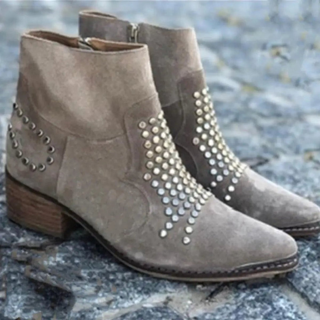 Analia | Studded Suede Pointed Toe Ankle Boots