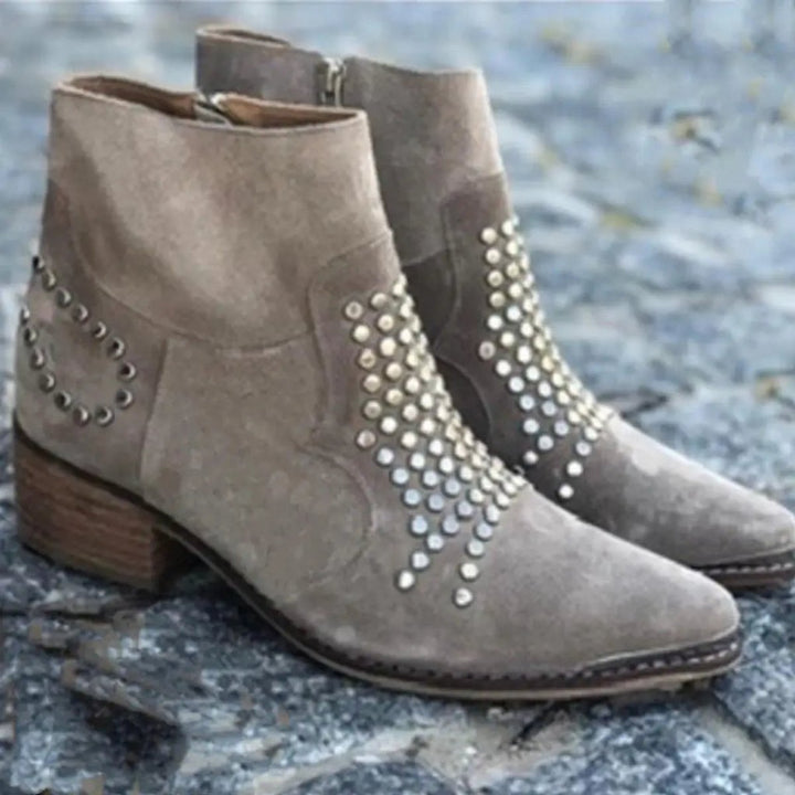 Analia | Studded Suede Pointed Toe Ankle Boots
